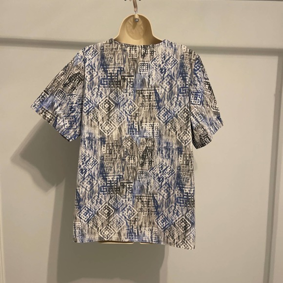 Tafford Blue Grey Aztec‎ Print Medium Scrub Top Poly Cotton Pre-owned - Picture 2 of 7
